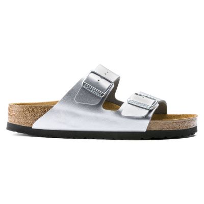 7. Birkenstock Arizona Birko-Flor Silver Women's Slides Regular Wide (1012282)