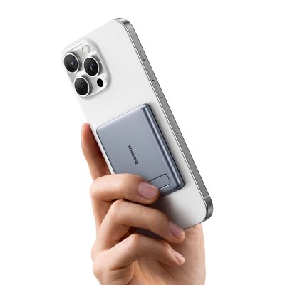 3. Baseus PicoGo AM31 Qi2 5000mAh 20W Ultra-Thin MagSafe Compatible Power Bank with Stand and Baseus Simple USB-C 20cm Braided Cable - Gray