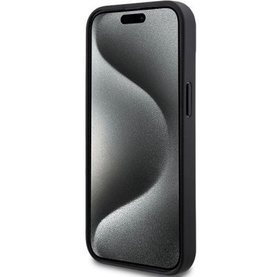 5. DKNY Leather Mono Stripe & Metal Logo Case for iPhone 15 Plus / 14 Plus - Black