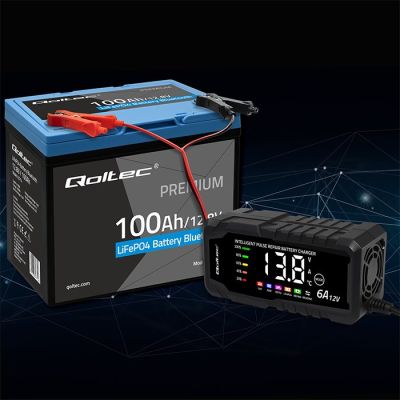 3. Qoltec LiFePO4 53714 Lithium Iron Phosphate Battery | 12.8V | 100Ah | 1280Wh | Bluetooth | BMS