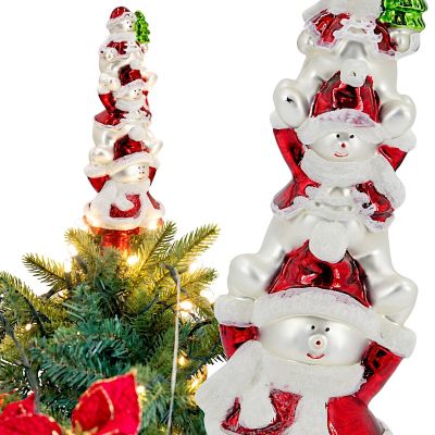 Glass Christmas Tree Topper with 3 Snowmen 28 cm