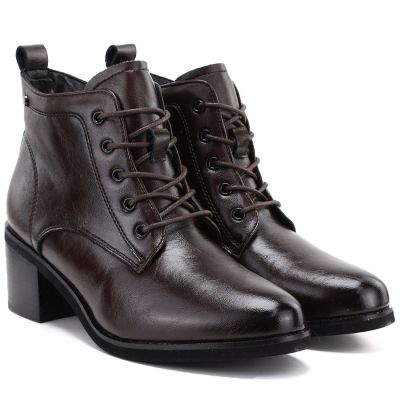 4. Women's leather ankle boots with laces, chocolate, Vinceza EN27-133107