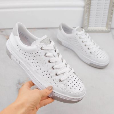 18. Rieker W RKR642 openwork leather shoes white