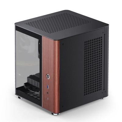10. Jonsbo TK-0 PC Case, Mini-Tower, Mini-ITX, Tempered Glass, Wood - black