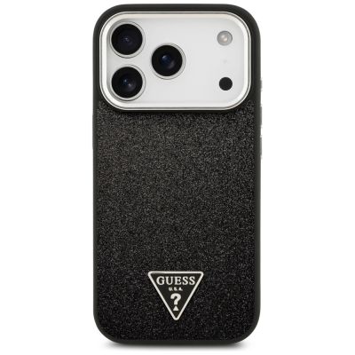 3. Guess Glitter Triangle Logo MagSafe Case for iPhone 17 Pro - Black