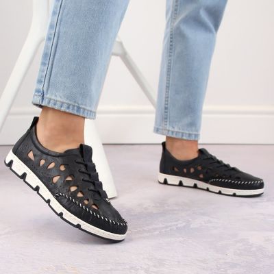 35. Rieker W RKR652 navy blue openwork leather shoes