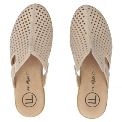 5. Leather wedge sandals with closed heel, beige, Filippo DK6818