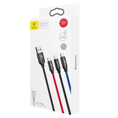 7. Baseus Three Primary Colors 3in1 USB-A - micro USB / Lightning / USB-C 3.5A cable 0.3 m - black