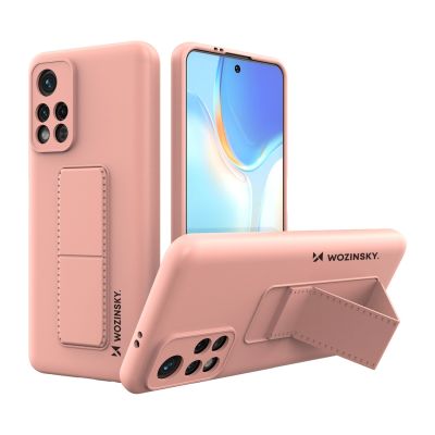 Wozinsky Kickstand Case silicone case with stand Xiaomi Poco M4 Pro 5G pink
