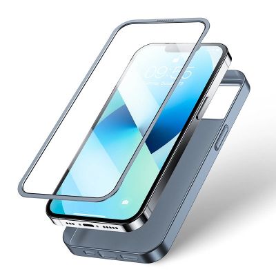 4. Joyroom 360 Full Case front and back cover for iPhone 13 + tempered glass screen protector grey (JR-BP927 tranish)