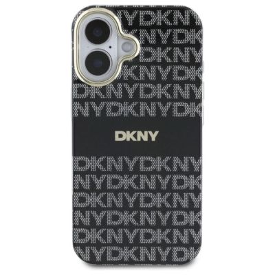 3. DKNY Repeat Texture Pattern With Stripe iPhone 16 Case - Black