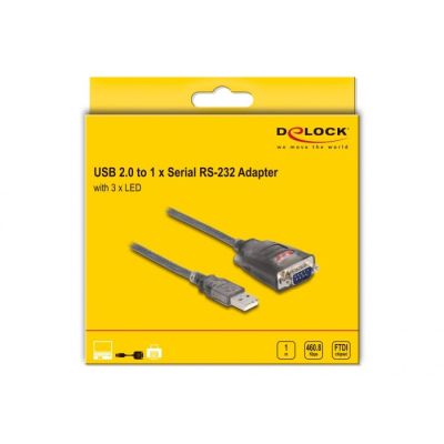 2. DeLOCK Adapter USB 2.0 Type-A to 1 x RS-232 D-Sub 9-pin serial male with screws, 3 x LED, 1 m