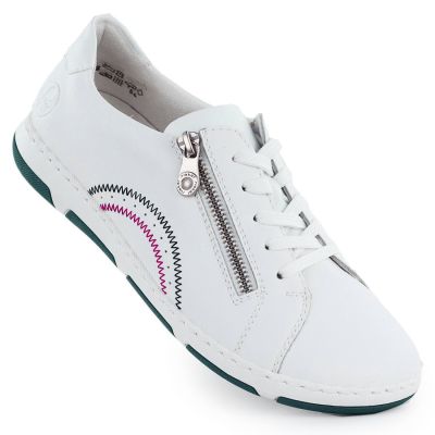 Women's leather ankle boots with zipper, white, Rieker 42424-80