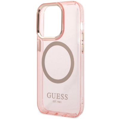 6. Guess GUHMP14XHTCMP iPhone 14 Pro Max 6.7" pink/pink hard case Gold Outline Translucent MagSafe