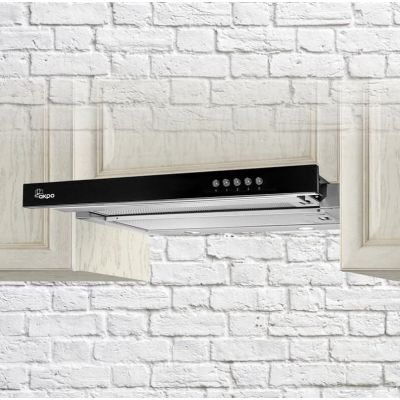 3. Telescopic under-cabinet cooker hood AKPO WK-7 LIGHT GLASS 50 INOX BLACK (500 mm; inox colour, black glass front)