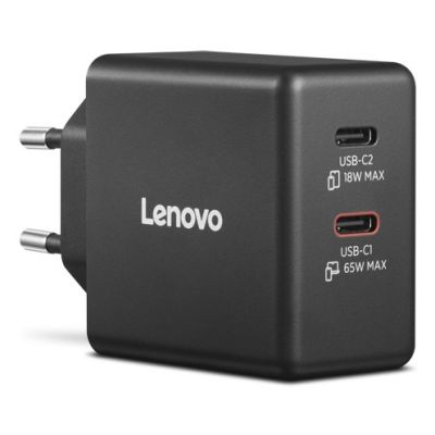 4. Lenovo G0A6065BEU GaN 2x USB-C 65W Wall Charger Black