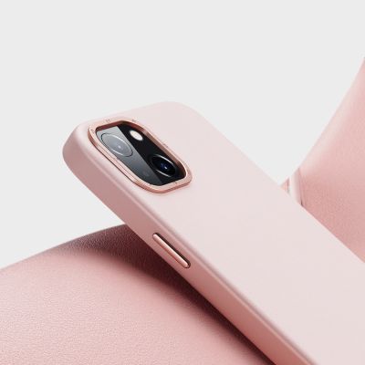 9. Dux Ducis Grit Leather Case for iPhone 14 Plus Elegant Faux Leather Cover (MagSafe Compatible) Pink