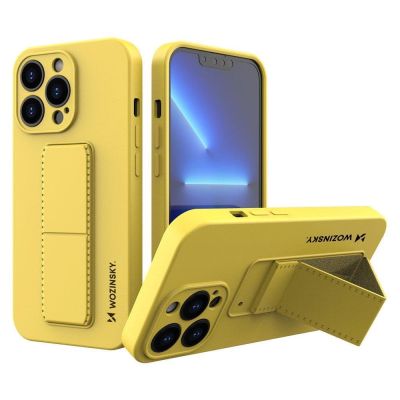 Wozinsky Kickstand Case iPhone 13 Pro Yellow Silicone Case with Stand