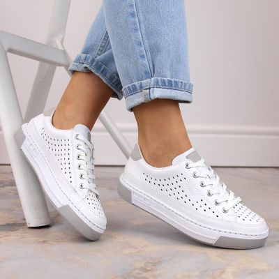 Rieker W RKR642 openwork leather shoes white