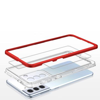5. Clear 3in1 Case for Samsung Galaxy S21 + 5G (S21 Plus 5G) Frame Gel Cover Red