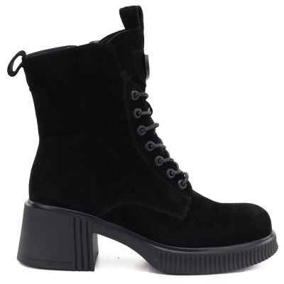 2. Women's leather ankle boots with a block heel and platform, black Vinceza 67009