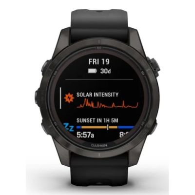2. Garmin Fenix 7S Pro 42mm Sapphire Solar Gray Titanium DLC Watch with Black Strap