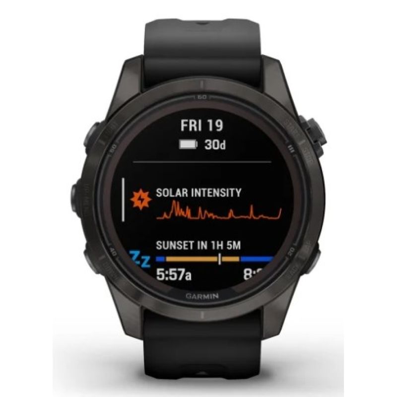 2. Garmin Fenix 7S Pro 42mm Sapphire Solar Gray Titanium DLC Watch with Black Strap