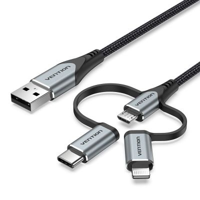 2. Vention USB-A 3in1 Micro-B USB-C Lightning Cable 1m Gray