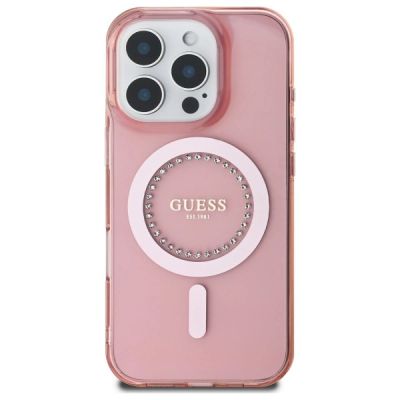3. Guess IML Rhinestones MagSafe iPhone 16 Pro Case - Pink