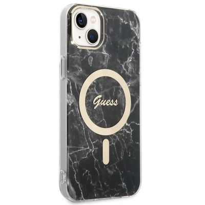 4. Set Guess GUBPP14SHMEACSK Case+ Charger iPhone 14 6.1" black/black hard case Marble MagSafe