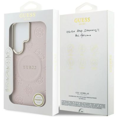 8. Guess Saffiano Peony Embossed Ring MagSafe Case for Samsung Galaxy S26 Ultra - Pink