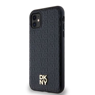 2. DKNY Leather Monogram Pattern Metal Logo MagSafe Case for iPhone 11 / Xr - Black