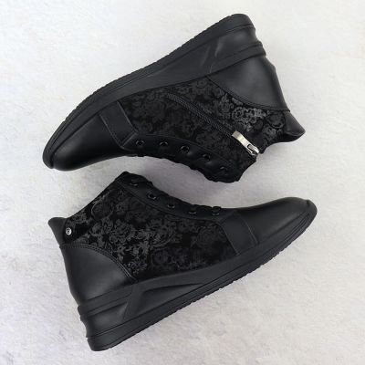 4. Women's leather ankle boots with floral pattern on a wedge heel, black Filippo DBT7280