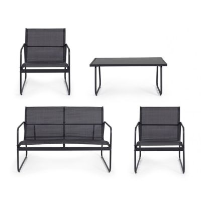 6. Black Forest Textilene Garden Furniture Set: Two Chairs, a Lounger and a Folding Table, Black