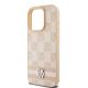 6. DKNY Leather Checkered Mono Pattern & Printed Stripes case for iPhone 15 Pro - pink