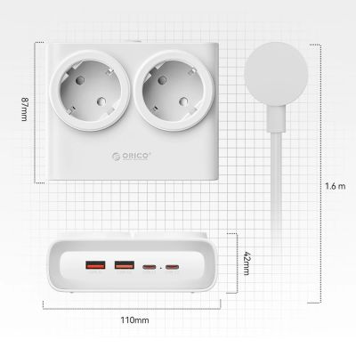 4. Orico PDC25 25W 6in1 Power Strip 2x AC + 2x USB-A + 2x USB-C - White