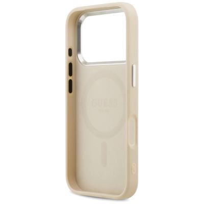 7. Guess Peony Hot Stamp Script MagSafe Case for iPhone 17 Pro - Beige