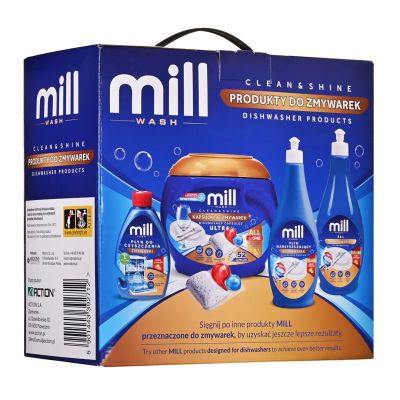 18. Mill dishwasher detergent set.