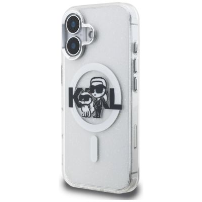 2. Karl Lagerfeld IML Glitter Karl & Choupette Sketch Logo MagSafe Case for iPhone 16 - Transparent