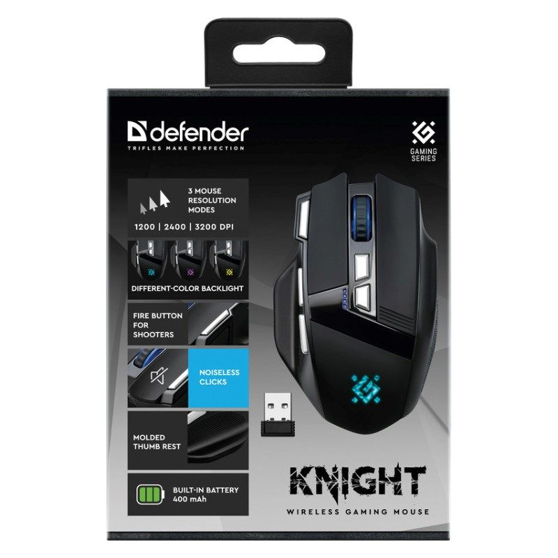 7. DEFENDER MOUSE GM-885 KNIGHT RF WIRELESS 3200dpi 8P BLACK