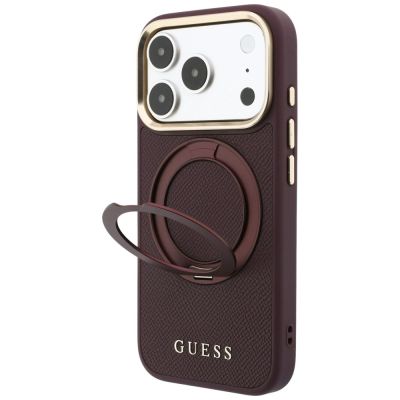 2. Guess Ring Stand 360 Grained Classic Logo MagSafe Case for iPhone 18 Pro Max / 17 Pro Max - Burgundy