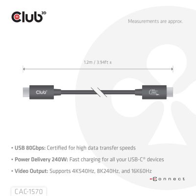4. CLUB3D CAC-1570 USB Cable USB4 Gen 2x2 1.2m USB C 80 Gbit/s 240W Black
