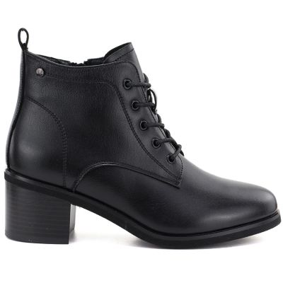 7. Women's leather lace-up high-heeled ankle boots, black, Vinceza EN27-133107