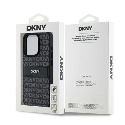 8. DKNY Leather Mono Stripe & Metal Logo case for iPhone 15 Pro - black