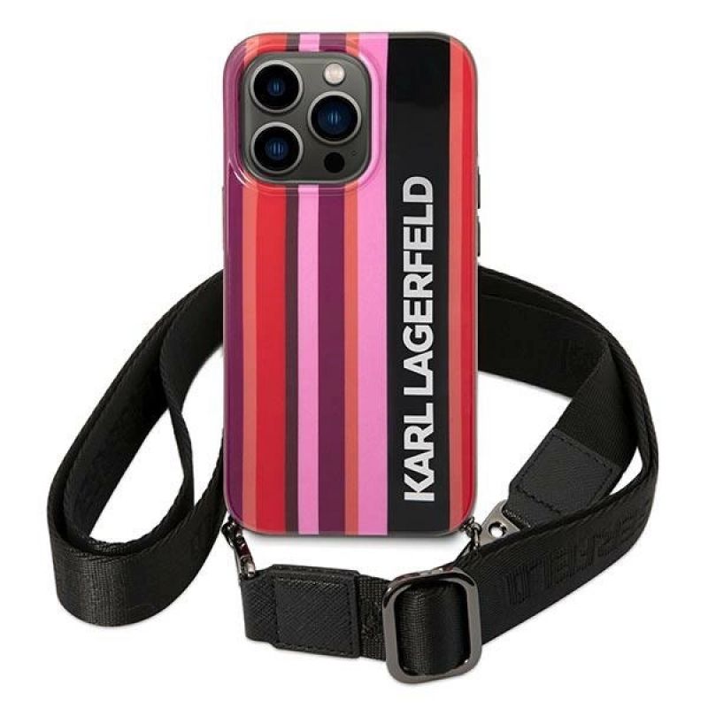 2. Karl Lagerfeld Color Stripes Strap Case for iPhone 14 Pro - Pink