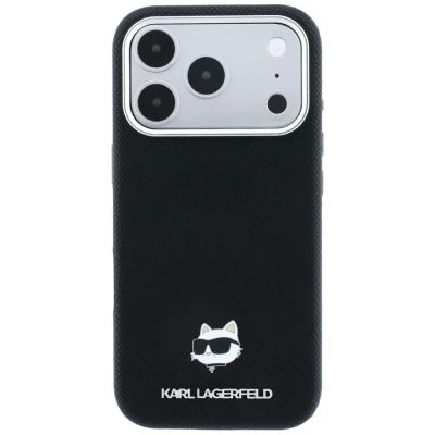 3. Karl Lagerfeld Grained Choupette Head Metal MagSafe Case for iPhone 17 Pro / 18 Pro - Black