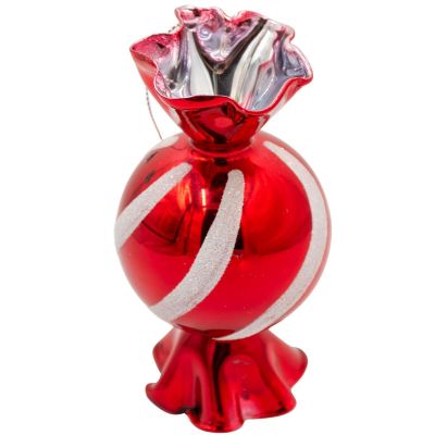 2. MICA RED GLASS CANDY-SHAPED CHRISTMAS BAUBLE