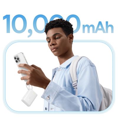 9. Baseus PicoGo 10000mAh 45W Powerbank with Built-in Cable and Display - White