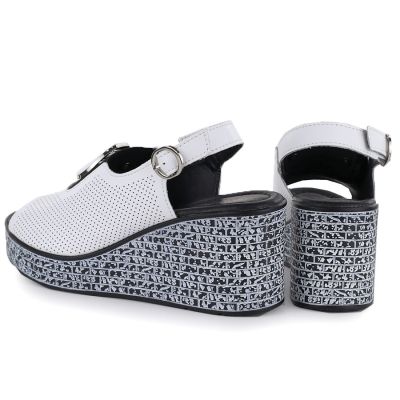 3. Women's leather wedge sandals with openwork white S.Barski 7014