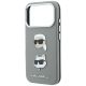 6. Karl Lagerfeld Saffiano Case with Karl & Choupette Heads Pins & Logo for iPhone 18 Pro / 17 Pro - Gray